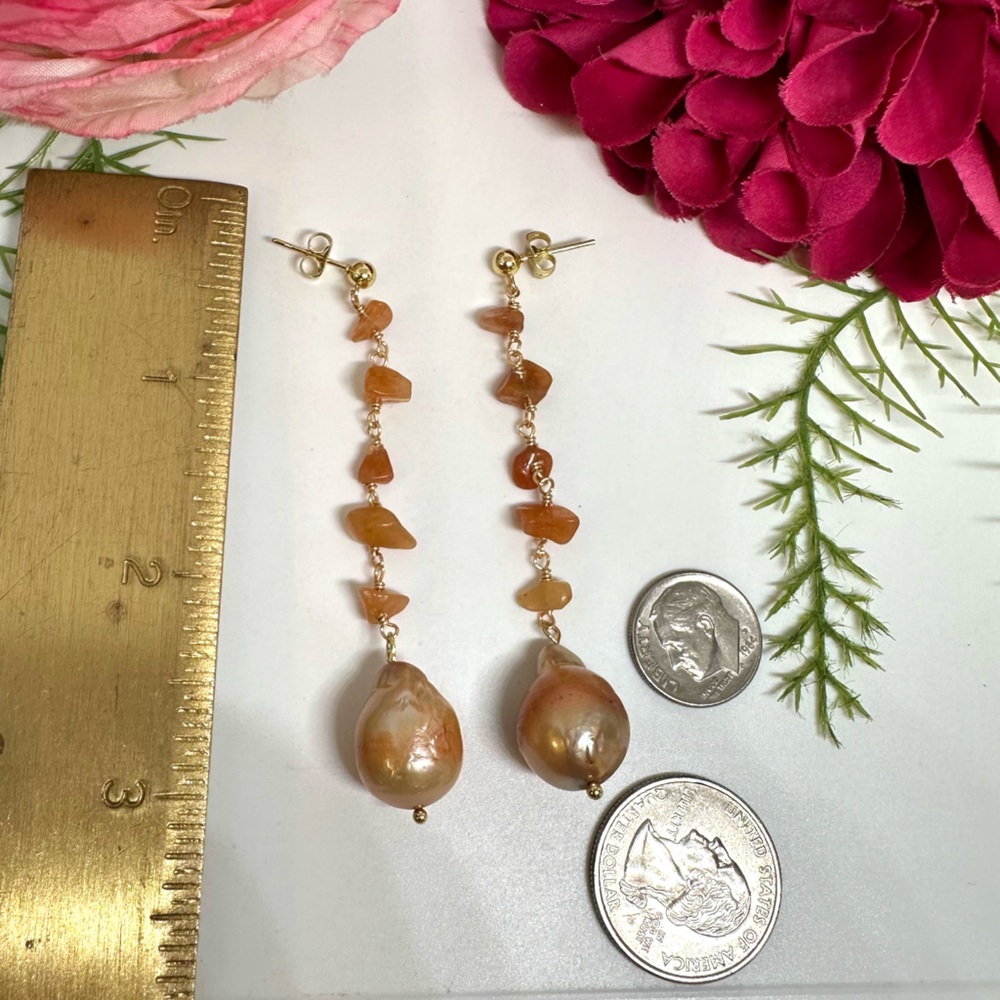 One Of A Kind⚜️Carnelian Baroque Pearl Handmade Earrings - Picture 5 of 6